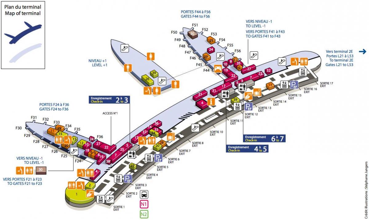 CDG haritası havaalanı terminal 2F